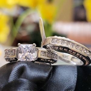 Diamond Wedding Ring Set Silver Size 7